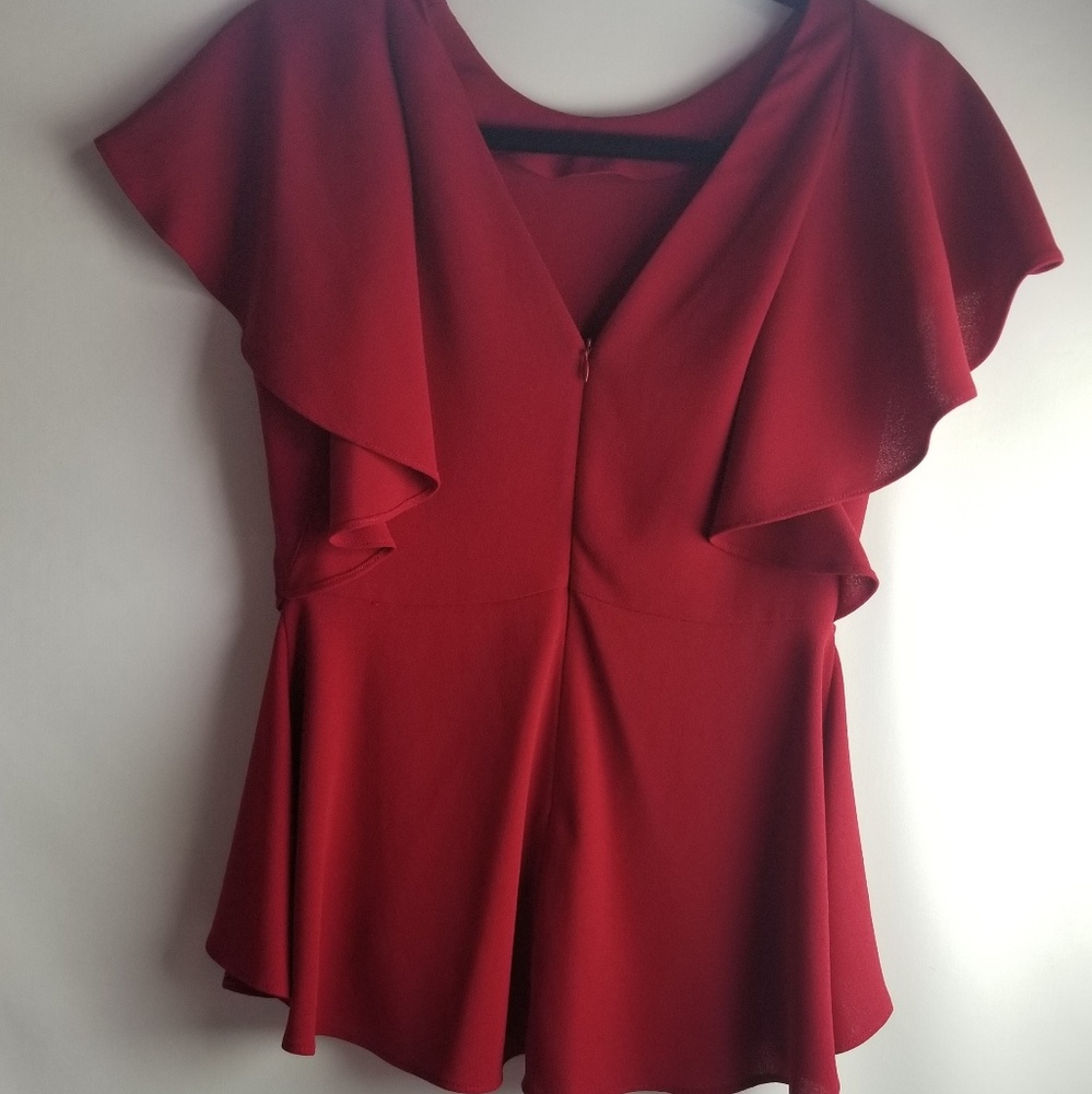 ZARA Woman Red Ruffle Sleeve Top - Picture 5 of 8